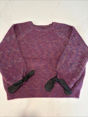 La Chapelle Boxy Purple Marled Crewneck Sweater with Ribbon Detail SZ Small